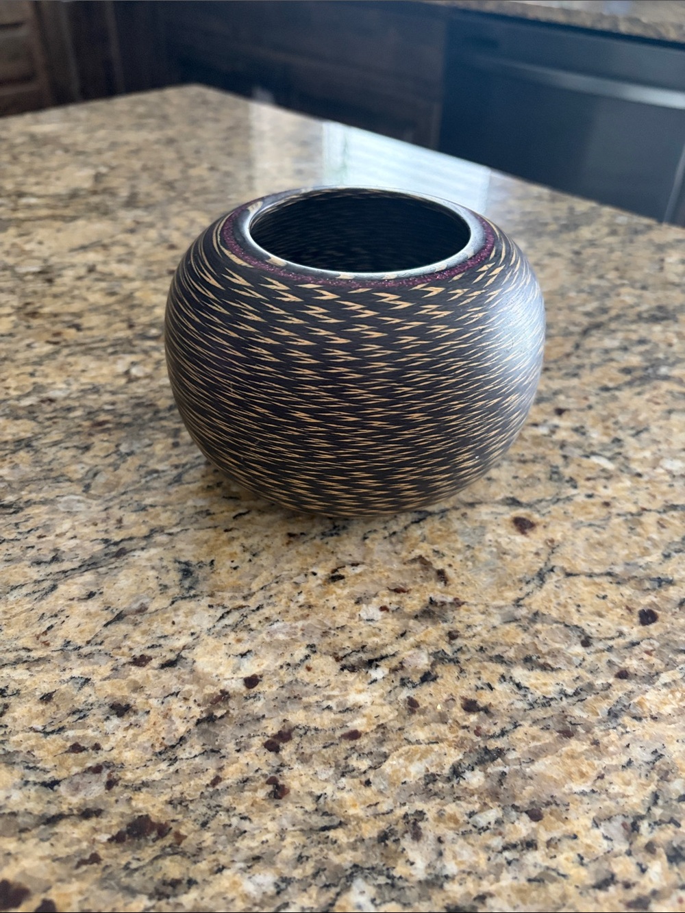 Round Wood Grain Decorative Bowl - Dark Brown with Natural Highlights